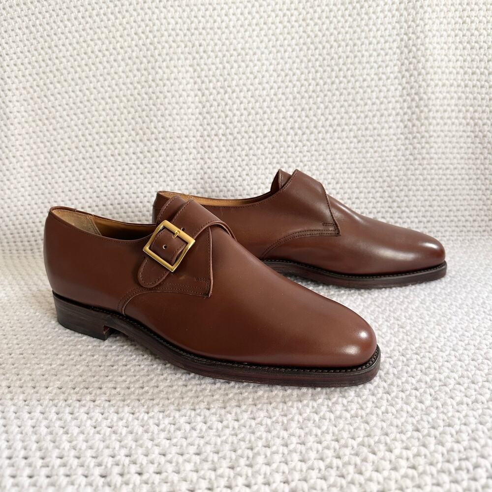 Polo Ralph Lauren British Tan Monk Strap Gold Buckle Dress Shoes NWOB 9.5